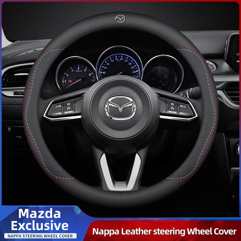 Car Steering Wheel Cover Anti Slip Breathable - レザー通気性カーステアリングホイールカバー滑り止め38cm マツダ23 CX5 CX30 CX8 CX3