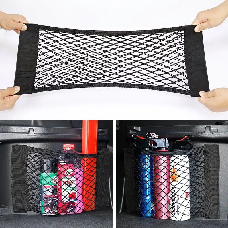 Car Trunk Organizer Foldable Storage Box - 車の後ろのトランクシート,魔法のステッカー,メッシュ収納バッグ,ポケットケージ,自動オーガナイザー