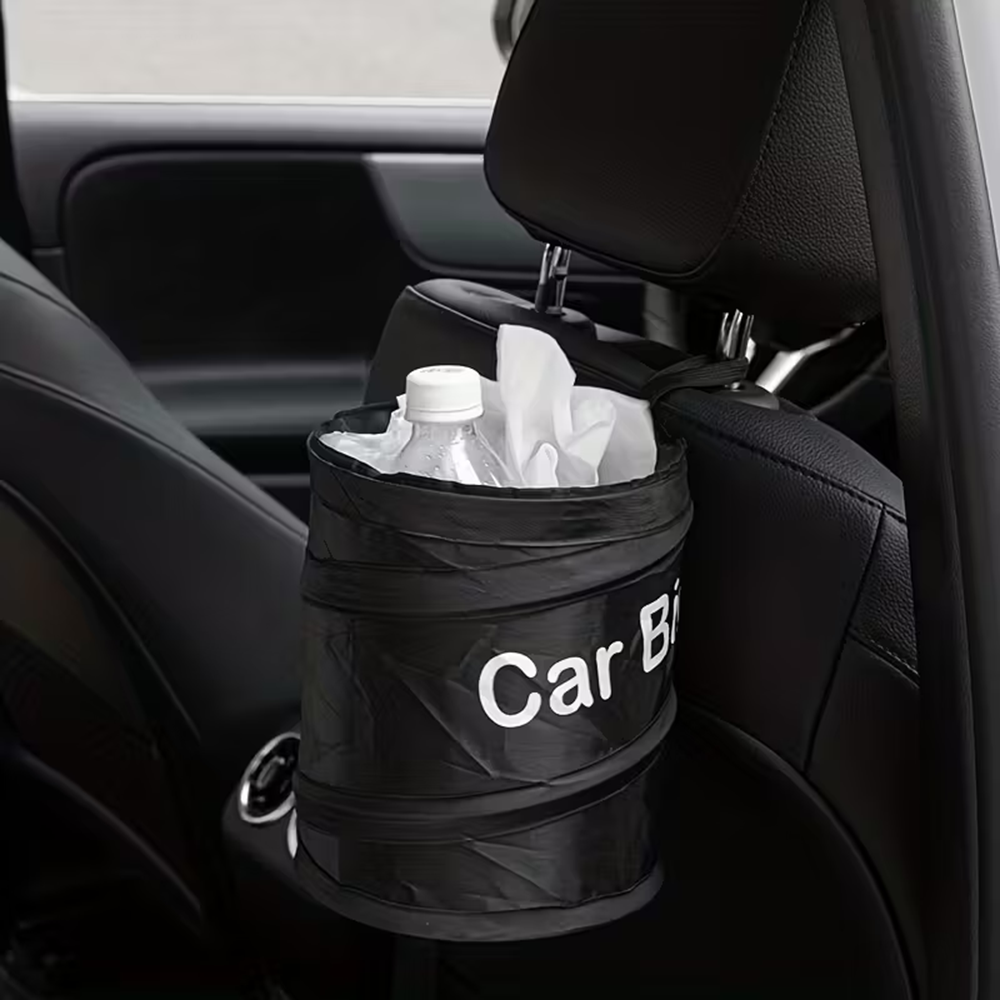 Waterproof Car Trash Can With Lid - ミニブラック折りたたみ式ポップアップ車用ゴミ箱、防水、ベルクロ付き、車内整理用