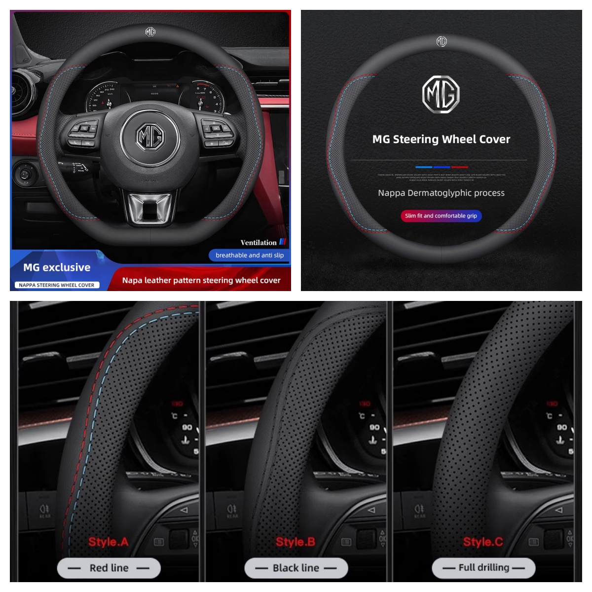 Car Steering Wheel Cover Anti Slip Breathable - 1個入りナパレザー製車用ステアリングホイールカバー MG4 MG5 MG6 MG ZS