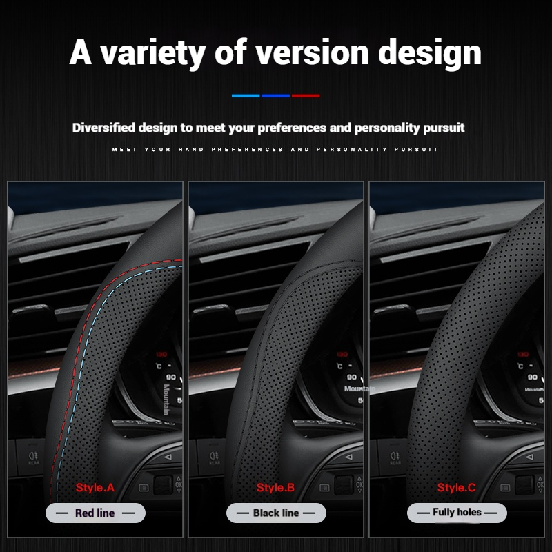 レザー通気性カーステアリングホイールカバー滑り止め38cm  - Car Steering Wheel Cover Anti Slip Breathable のレビューと価格