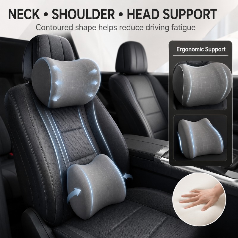 車用ヘッドレストネックピローとランバーサポートクッションセッ - Memory Foam Car Neck Pillow Lumbar Support のレビューと価格