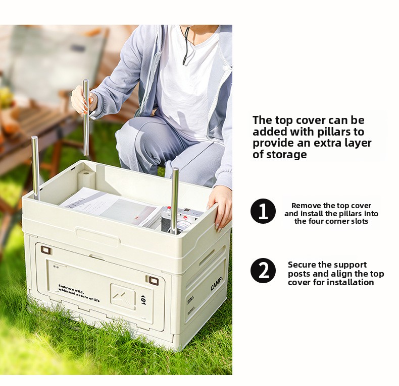 キャンプ用折りたたみ収納ボックス 木製蓋付き ドアテーブルチ - Car Trunk Organizer Foldable Storage Box のレビューと価格